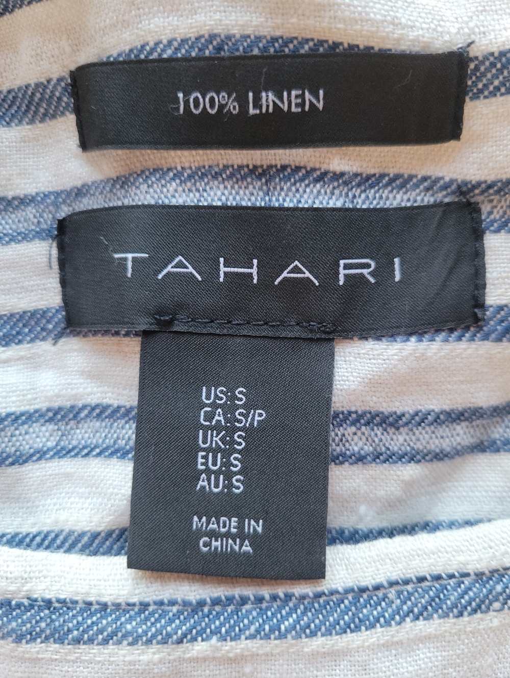 Tahari Linen Stripe Shift Dress Small Blue White Nautical Coastal Minimalist - Picture 7 of 8